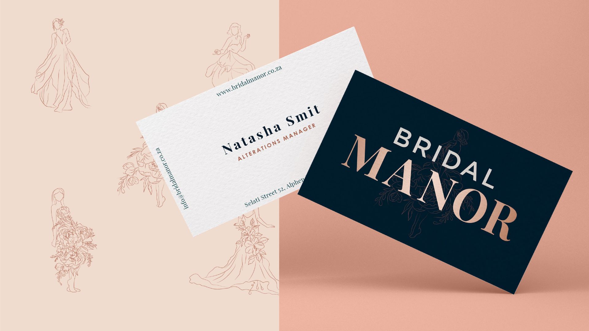 Bridal Manor business cards designed by silver hare creative