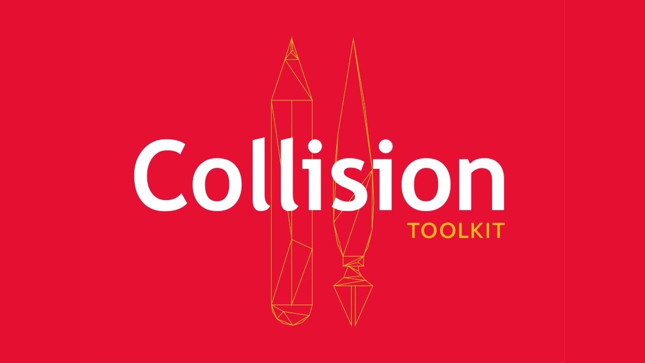 Collision toolkit cover featuring a faceted pen and pencil design