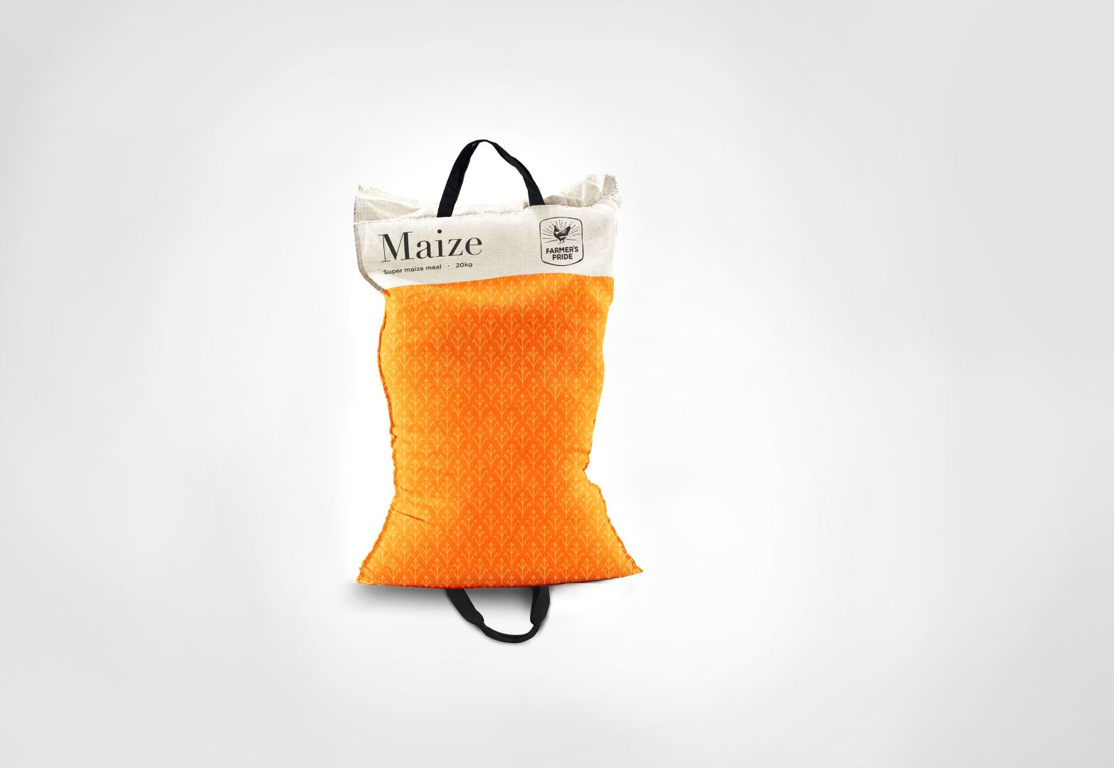 A maize meal bag design for VKB featuring an orange pattern
