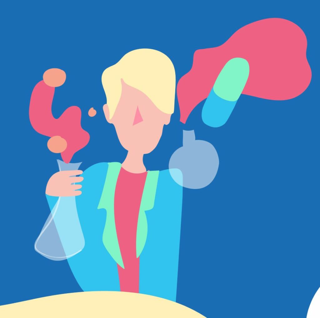 Afrikaans.com mural design showing a scientist working with beakers and chemicals