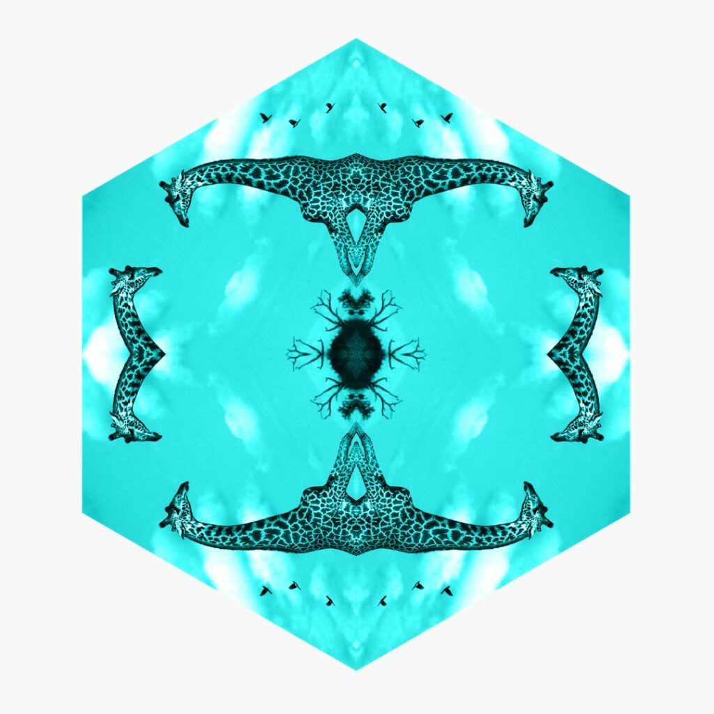 Envision Africa giraffe kaleidoscope hexagon in teal