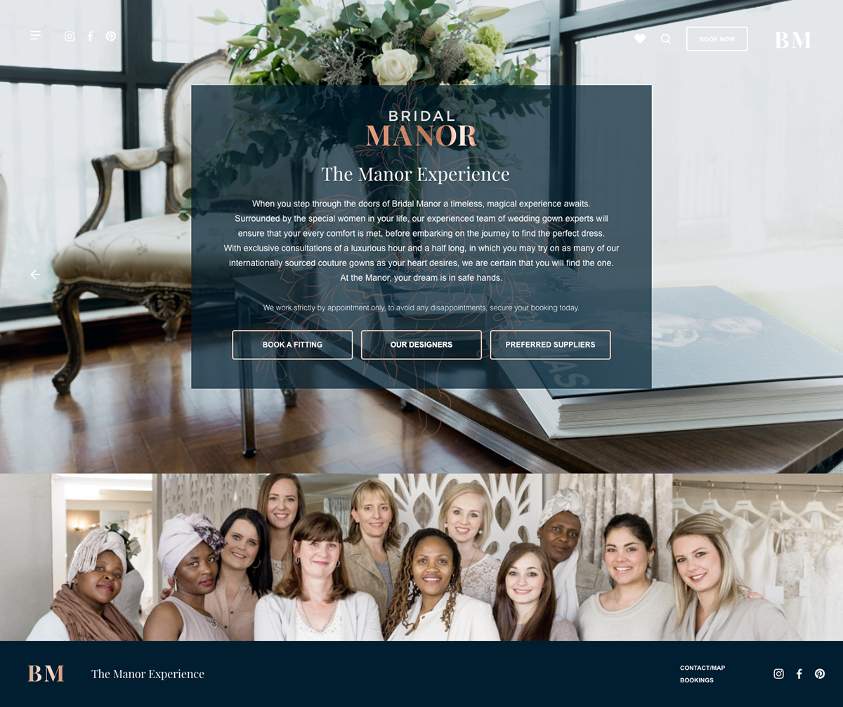 Bridal Manor website about page designed by silver hare creative