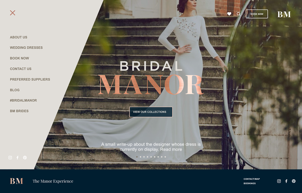 Bridal Manor website home page designed by silver hare creative