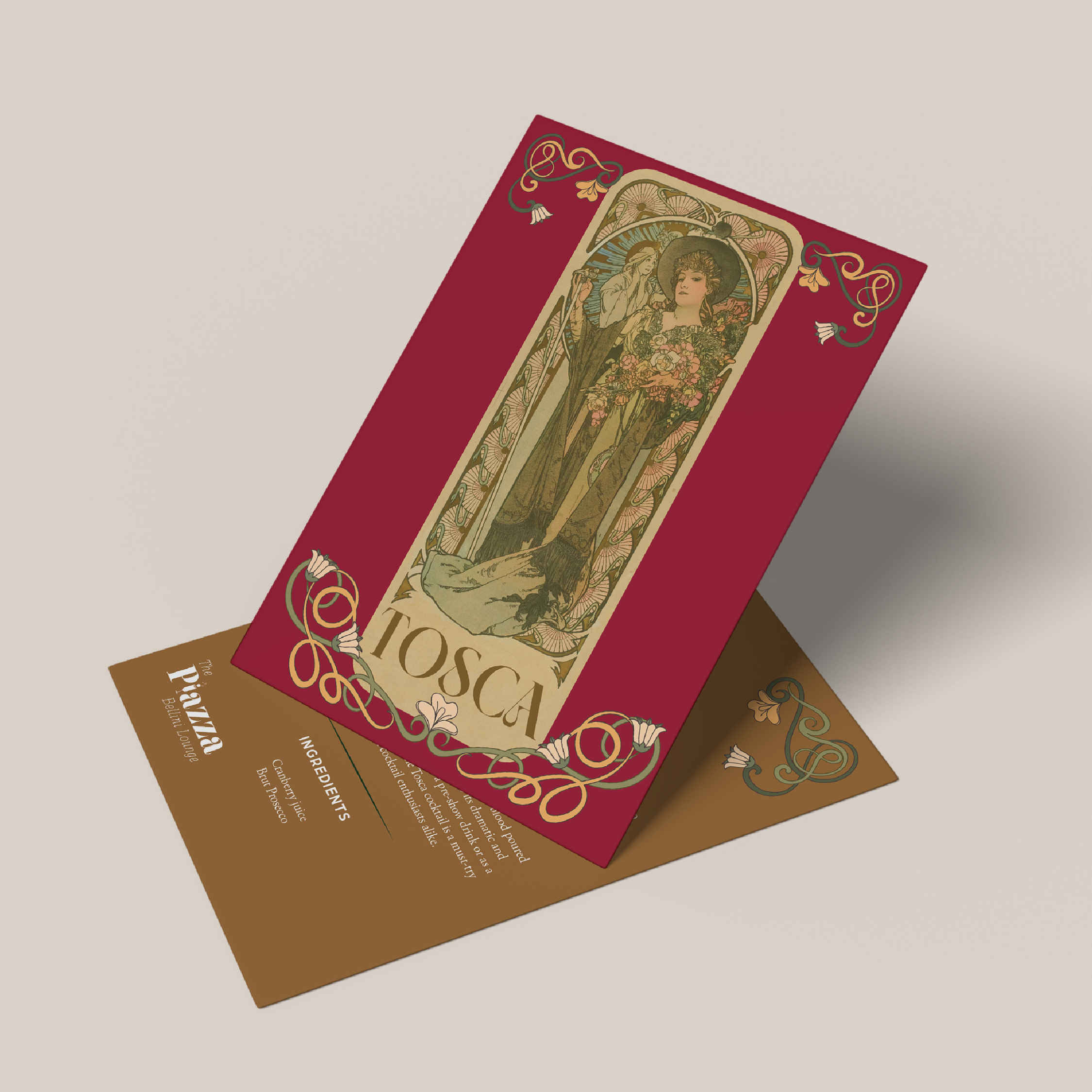 Cocktail card designed by Silver Hare Creative for Piazza Bellini Cocktail Lounge in Caesar's Palace Dubai