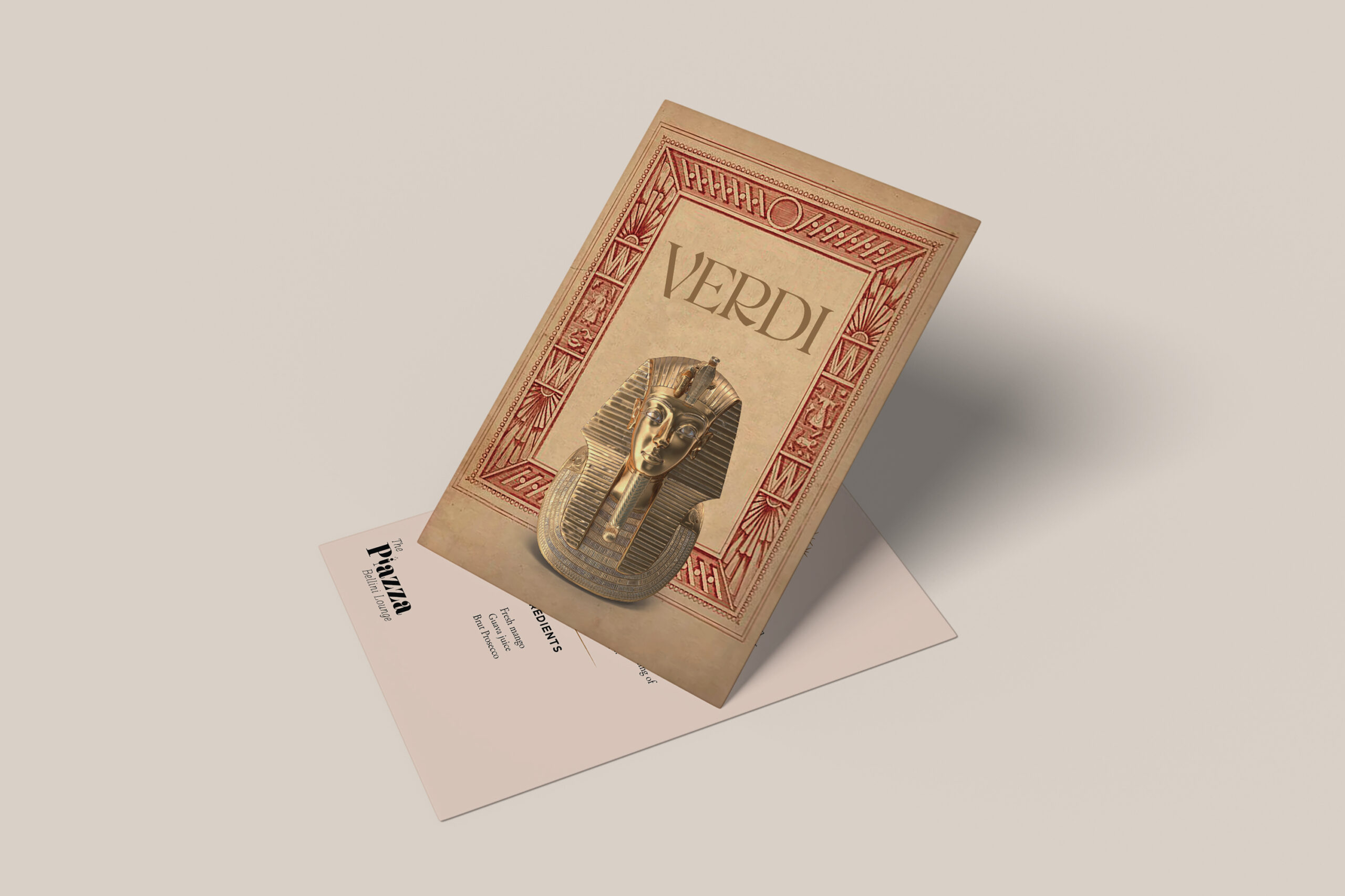 Verdi Cocktail card designed by Silver Hare Creative for Piazza Bellini Cocktail Lounge in Caesar's Palace Dubai