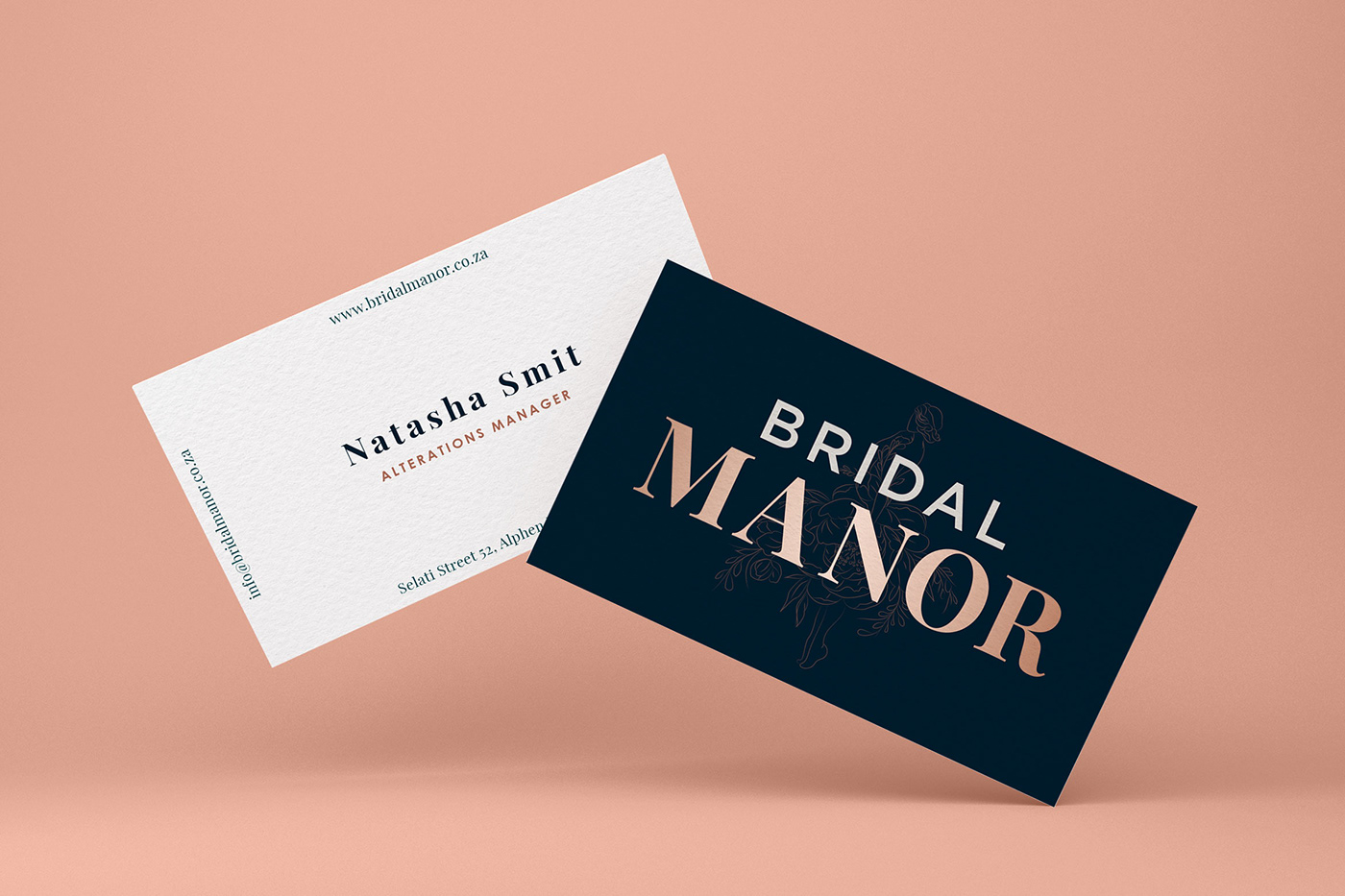 Bridal Manor business cards designed by silver hare creative