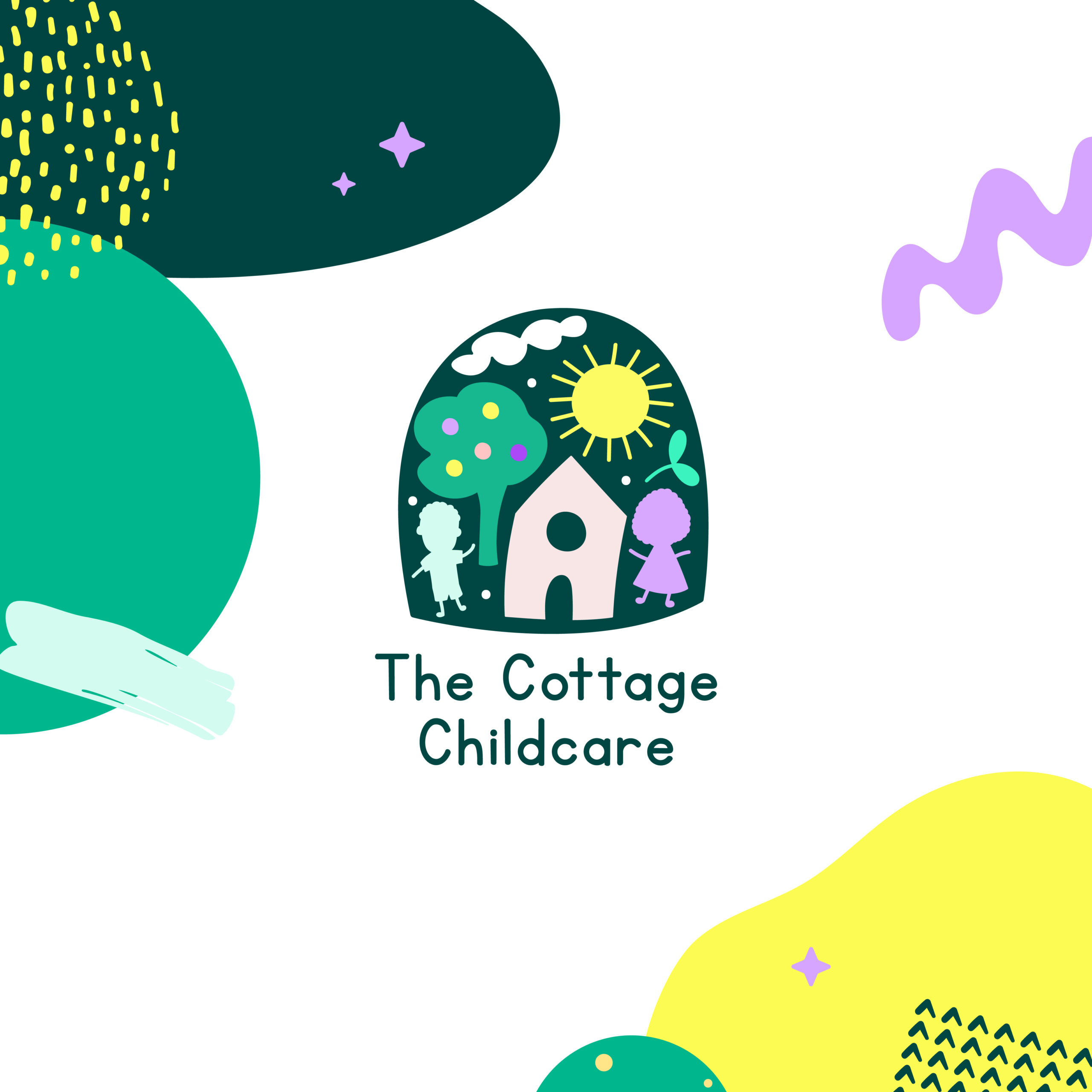 bright and colourful logo and background elements for the cottage childcare